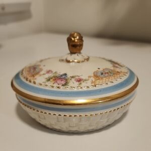 Vintage Porcelain Trinket Box with Floral Design